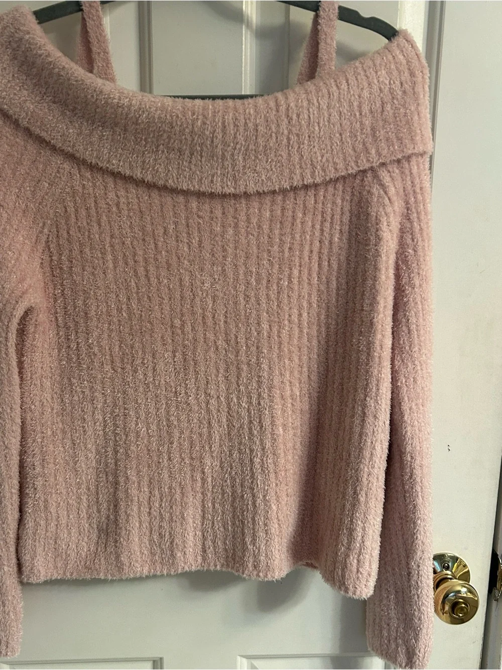 Girls abercrombie kids blush pink off-shoulder fuzzy sweater